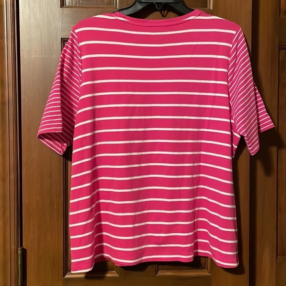 KIM Rogers Perfectly Soft XL vibrant pink and white striped T-shirt Comfy - Picture 10 of 10